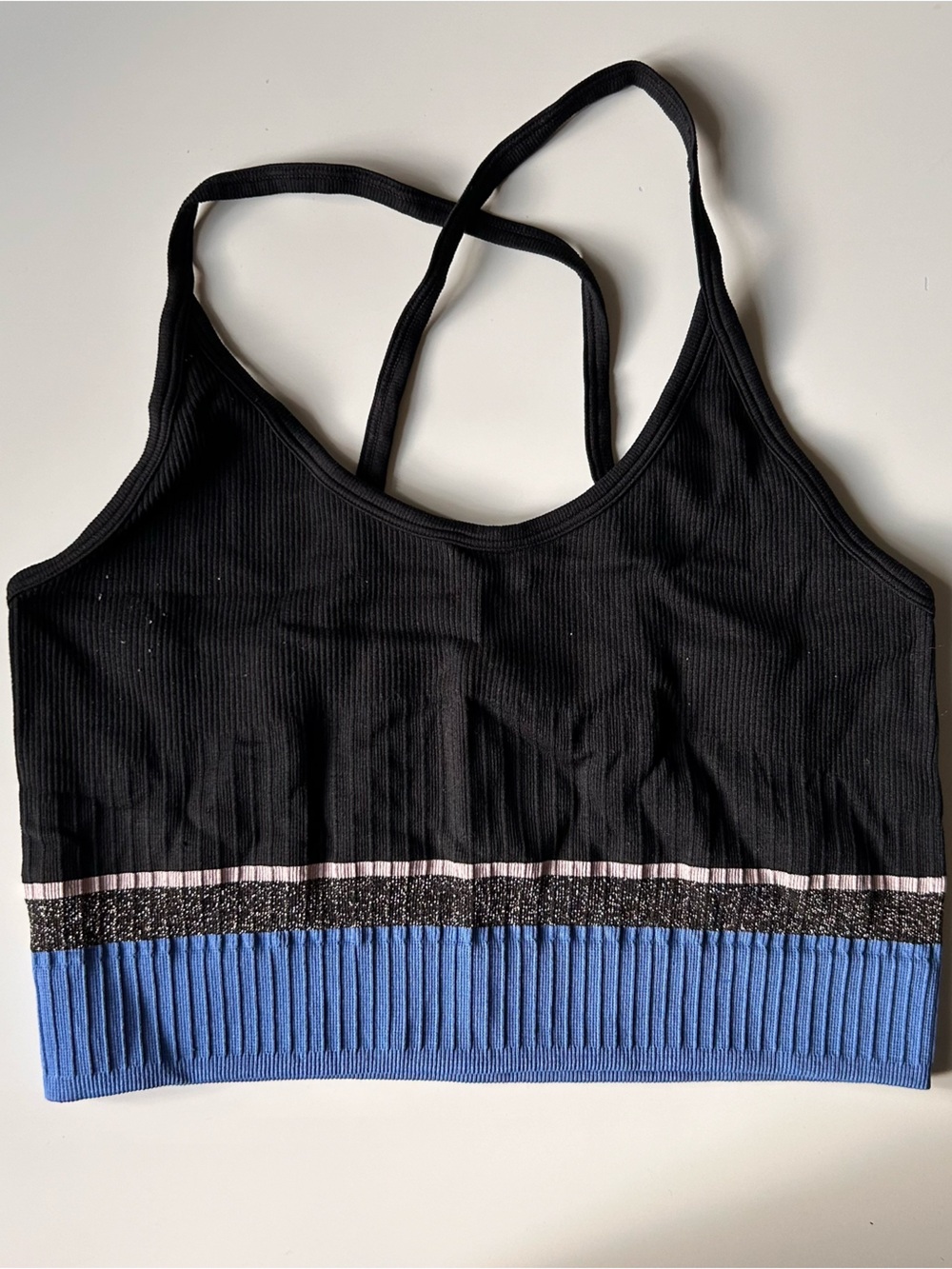 Black & Blue Ribbed Strappy Bralette
